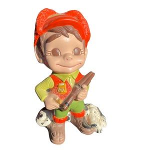 Smiley Hunter Boy Atlantic Mold Vtg 10.5" Ceramic Figurine Rifle & Hound